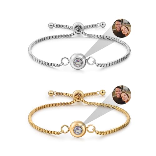 lorajewel 1/2 Stücke Personalisiert Armbänder mit Foto Projektion für Damen Herren Benutzerdefinierte Freundschaftsarmband Partnerarmband für Valentinstag Ehemann Ehefrau Freund Freundin… (#21) von lorajewel