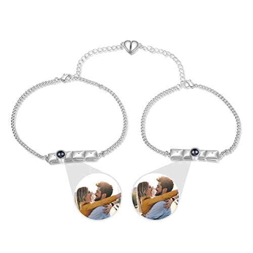 lorajewel 2 Stücke Personalisiert Armbänder mit Foto Projektion für Damen Herren Benutzerdefinierte Edelstahl Freundschaftsarmband Partnerarmband für Valentinstag Ehemann Ehefrau Freund Freundin… von lorajewel