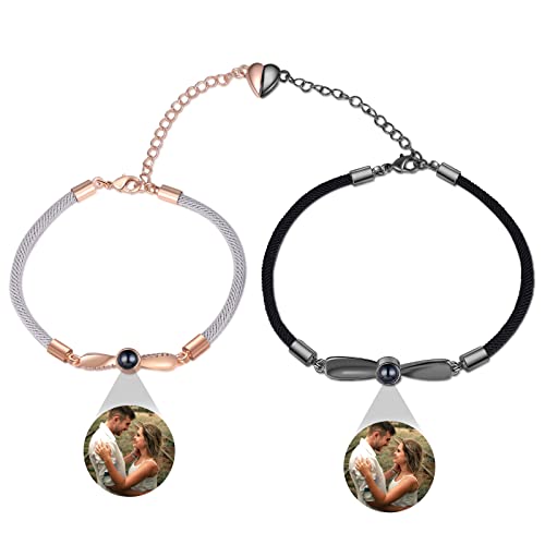 lorajewel 2 Stücke Personalisiert Armbänder mit Foto Projektion für Damen Herren Magnetisch Herz Freundschaftsarmband Partnerarmband für Valentinstag Ehemann Ehefrau Freund Freundin… von lorajewel