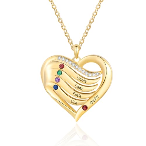 lorajewel 925 Sterling Silber Kette mit Namen Personalisierte Halskette für Damen Kette mit Anhänger Geburtssteinen Gravur Geschenke zum Muttertag Weihnachten Valentinstag (Gold-5 Name) von lorajewel