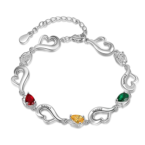 lorajewel Damen Armbänder mit 3 Namen Gravur Geburtsstein mit Gravur Herz Anhänger Personalisiert Schmuck Geschenk für Weihnachten/Geburtstag/Valentinstag… von lorajewel