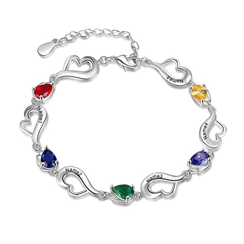 lorajewel Damen Armbänder mit 5 Namen Gravur Geburtsstein mit Gravur Herz Anhänger Personalisiert Schmuck Geschenk für Weihnachten/Geburtstag/Valentinstag… von lorajewel