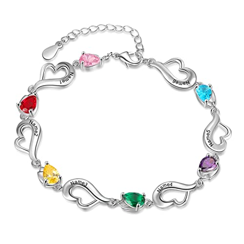 lorajewel Damen Armbänder mit 6 Namen Gravur Geburtsstein mit Gravur Herz Anhänger Personalisiert Schmuck Geschenk für Weihnachten/Geburtstag/Valentinstag… von lorajewel