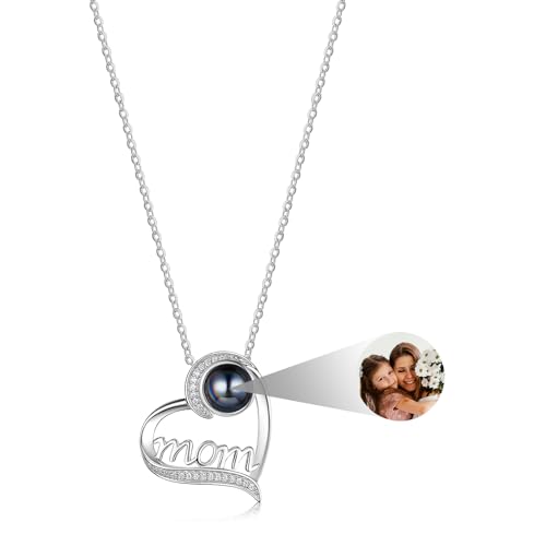 lorajewel Damen Foto Projektion Bild Herz Kette Mutter und Tochter Halskette Anhänger Personalisiert Geschenk für Mutter Kind Kette Weihnachten Geburtstag von lorajewel