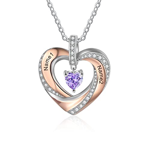 lorajewel Damen Herz Halsketten mit 2 Namen Sterling Silber 925 Mutter Kinder Kette mit Gravur und Steinen Silber Herz Anhänger Personalisierte Kette für Mutter/Tochter/Frau/Freundin… von lorajewel