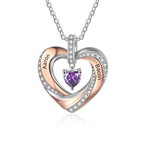 lorajewel Damen Herz Halsketten mit 2 Namen Sterling Silber 925 Mutter Kinder Kette mit Gravur und Steinen Silber Herz Anhänger Personalisierte Kette für Mutter/Tochter/Frau/Freundin von lorajewel