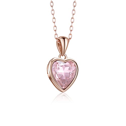 Lorajewel Damen Herzkette Sterling Silber 925 Rosegold Kette Rosa Kristall Zirkonia Anhänger Halskette Für Mutter und Tochter/Frau/Freundin/Schwester/Beste Freundin von lorajewel