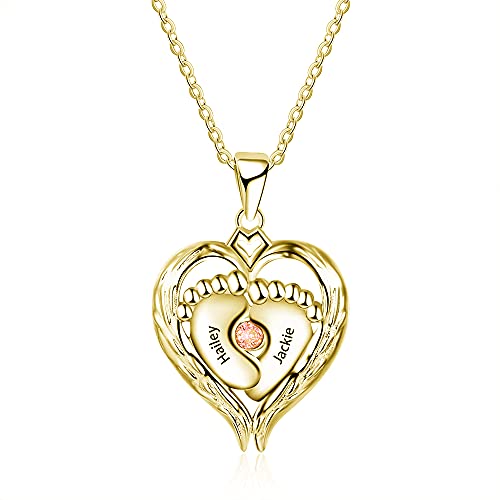 Lorajewel Damen Kette mit 2 Namen Gravur Baby Fuß Personalisierter schmuck Silber 925 mit Anhänger Geburtsstein Muttertagsgeschenk Gold von lorajewel