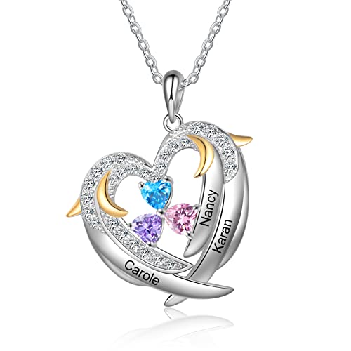 lorajewel Damen Kette mit DREI Namen Sterling Silber 925 Personalisiert Namenskette Geburtsstein mit 3 Namen Gold Halsketten mit Gravur Kette für Mama Mutter Tochter… von lorajewel