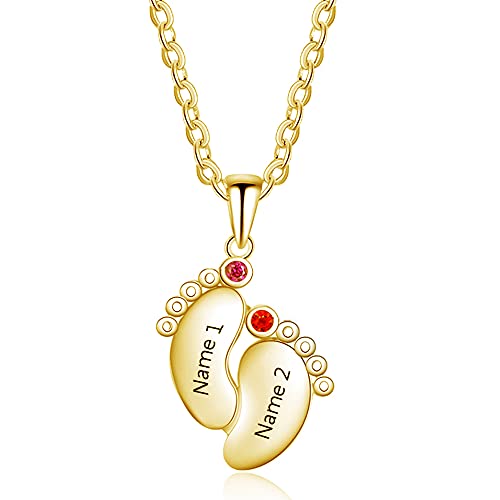 Lorajewel Damen Namenkette Halskette Baby fuß Anhänger Sterling Silber 925 mit 2 Namen Gravur Neugeborenes Baby Mutter und Tochter Gold von lorajewel