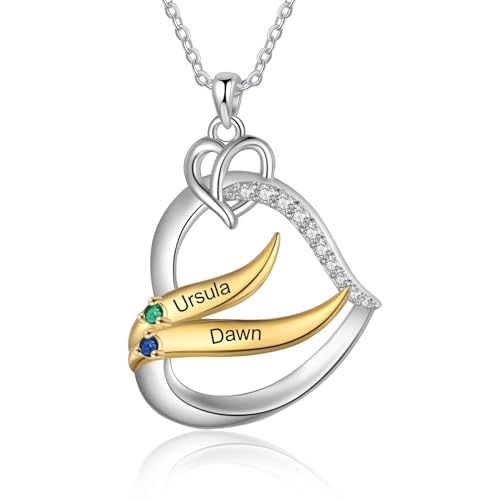 lorajewel Damen Namenskette Personalisierte Kette mit Namen Silber Herzkette Geschenk für Damen Mutter Freund Muttertag Jahrestag (2 name) von lorajewel