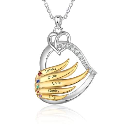lorajewel Damen Namenskette Personalisierte Kette mit Namen Silber Herzkette Geschenk für Damen Mutter Freund Muttertag Jahrestag (5 name) von lorajewel