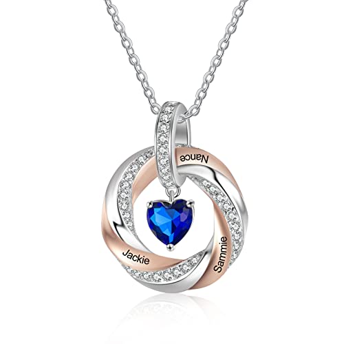 lorajewel Damen Ringe Halsketten mit 3 Namen Kinder Sterling Silber 936 Mutter Kette mit Gravur und Steinen Silber Herz Anhänger Personalisierte Kette für Mutter/Tochter/Frau/Freundin… von lorajewel