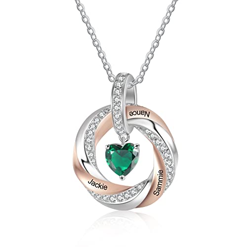 orajewel Damen Ringe Halsketten mit 3 Namen Kinder Sterling Silber 925 Mutter Kette mit Gravur und Steinen Silber Herz Anhänger Personalisierte Kette für Mutter/Tochter/Frau/Freundin… von lorajewel