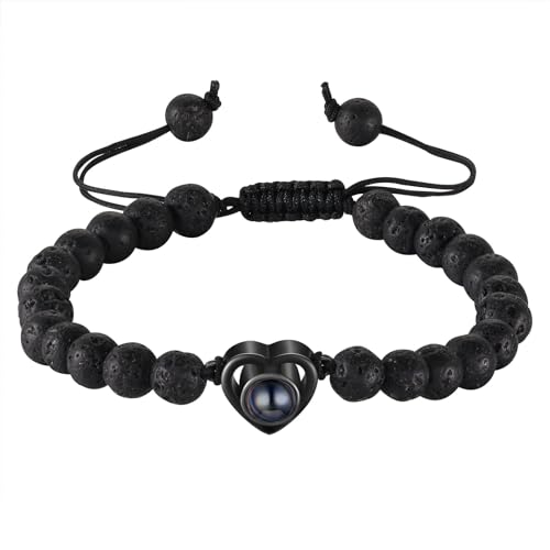 lorajewel Foto Armband Tigerauge Perlen Armbänder Personalisierte Armbänder mit Bild Innen Projektion Armband für Herren Damen Freundschaftsarmbänder Personalisierte Geschenke von lorajewel