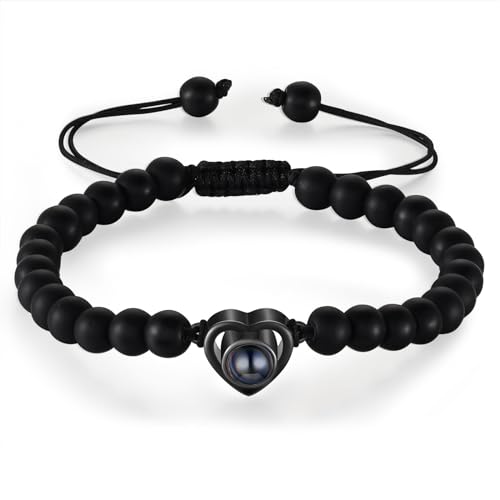 lorajewel Foto Armband Tigerauge Perlen Armbänder Personalisierte Armbänder mit Bild Innen Projektion Armband für Herren Damen Freundschaftsarmbänder Personalisierte Geschenke von lorajewel