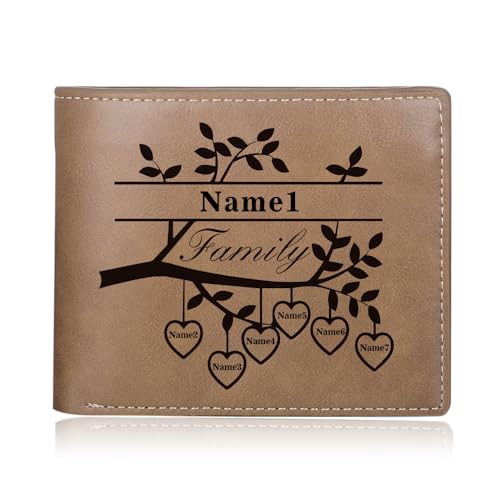 lorajewel Foto-Geldbörse Personalisierte Brieftasche mit Namen Ledergeldbörsen für Herren und Damen Familienbaum-Logo Geschenk für Weihnachten Neujahr Muttertag Vatertag von lorajewel