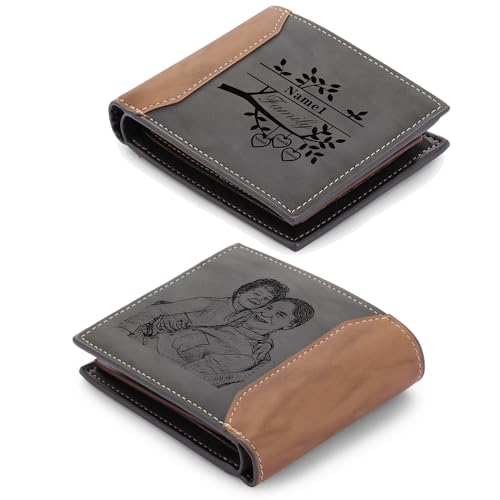 lorajewel Foto-Geldbörse Personalisierte Brieftasche mit Namen Ledergeldbörsen für Herren und Damen Familienbaum-Logo Geschenk für Weihnachten Neujahr Muttertag Vatertag von lorajewel