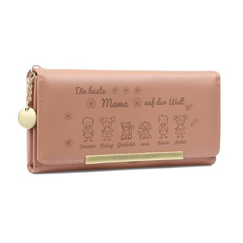 lorajewel Frauen Geldbörsen mit 1-6 Namen Personalisierte Lange Brieftasche mit Foto Portemonnaie aus Leder für Damen Muttertagsgeschenk für Mutti Jahrestag Geburtstag Geschenk (Mama-6 Name) von lorajewel
