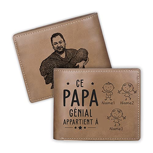 lorajewel Geschenk für Papa Männer personalisierte Foto Geldbörse mit Namen kundengerechten Kinder Porträt Brieftasche lässig Bifold Wallet Geschenk für Ehemann BF Dad Sohn (3 Name) von lorajewel