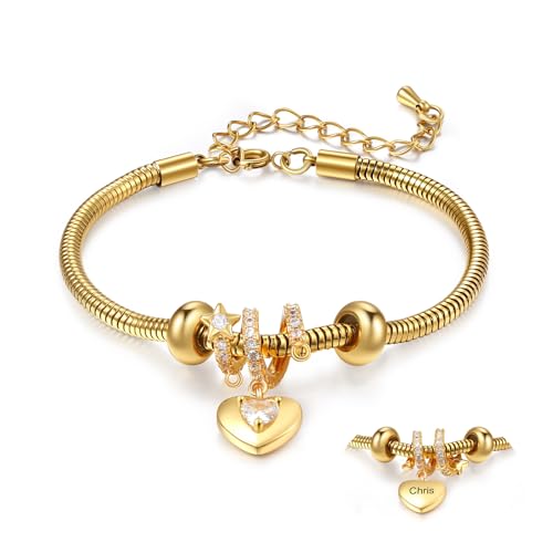 lorajewel Geschenke für mama Kette Muttertag Personalisiertes Armband mit Name Geburtsstein Herz Armband Geschenk für Frauen Weihnachtstag Geburtstag (Gold-1 name) von lorajewel