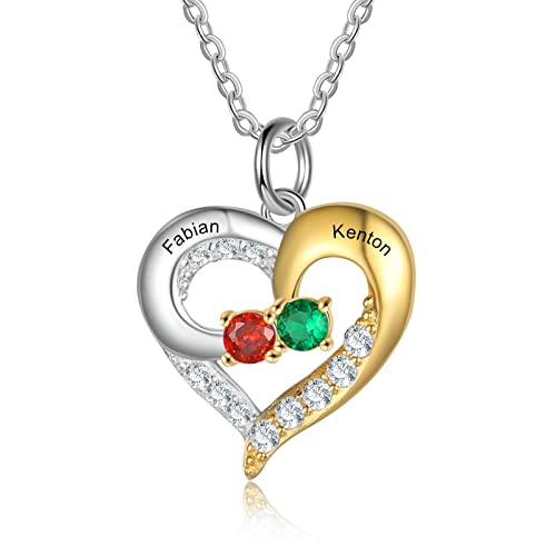 lorajewel Namenskette Gold Kette mit 2-5 Namen Silber 925 Personalisierte Geburtsstein Kette Halskette für Mütter Damen Kinder Oma Familienkette Muttertag Weihnachten Valentinstag von lorajewel