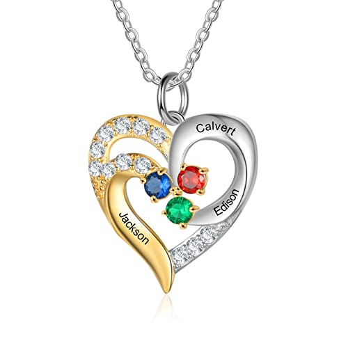 lorajewel Namenskette Gold Kette mit 2-5 Namen Silber 925 Personalisierte Geburtsstein Kette Halskette für Mütter Damen Kinder Oma Familienkette Muttertag Weihnachten Valentinstag von lorajewel