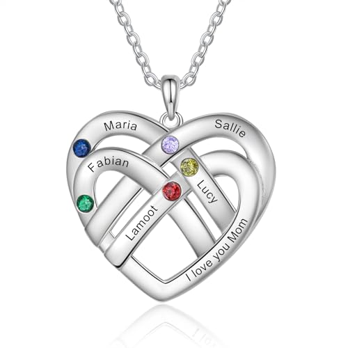 lorajewel Kette Damen Personalisierte Halskette mit Namen Geburtsstein Kette Silber Personalisiertes Geschenk für Mama Oma Geburtstag Muttertag (5 NAME) von lorajewel