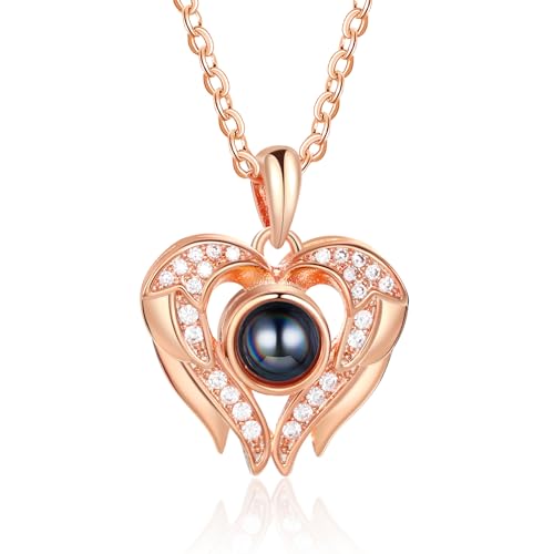 lorajewel Kette mit Bild Personalisierte Halskette mit Foto Und Projektion Herz Anhänger Schmuck Geschenk für Mutter Frauen Freunds (Roségold-1) von lorajewel