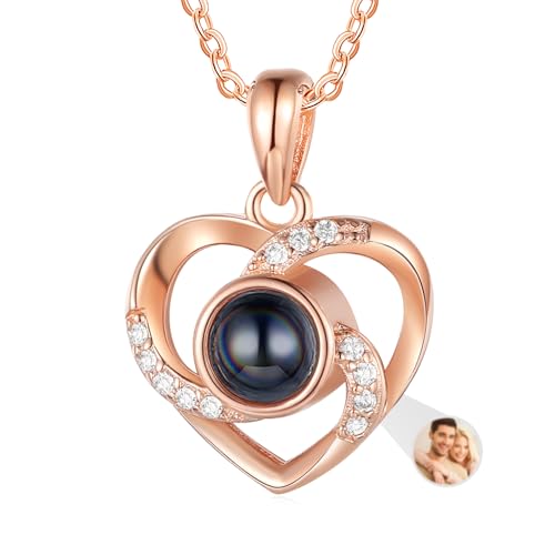 lorajewel Kette mit Bild Personalisierte Projektion Foto Kette Personalisierte Kette Damen Herren Kette mit Foto Personalisierte Geschenke für Mutter Tochter Freund Frau Freundin (A-Gold) von lorajewel