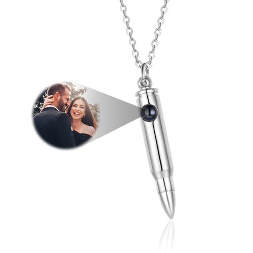 lorajewel Personalisierte Foto Kette Herren Kette mit Bild Projektion Kette mit Foto Geschenke zum Vatertag Weihnachten Valentinstag (silber) von lorajewel