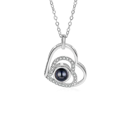 lorajewel Kette mit Bild Personalisierte Projektion Foto Kette Personalisierte Kette Damen Herren Kette mit Foto Personalisierte Geschenke für Mutter Tochter Freund Frau Freundin (B-Silber) von lorajewel