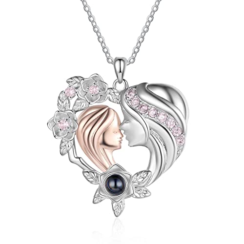 lorajewel Kette mit Bild Personalisierte Projektion Foto Kette Personalisierte Kette Damen Herren Kette mit Foto Personalisierte Geschenke für Mutter Tochter Freund Frau Freundin (Mutter Tochter#1) von lorajewel