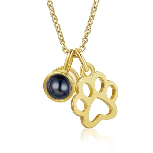 lorajewel Kette mit Bild Projektion Personalisierte Foto Kette für Damen Pet Hund oder Katze Paw Print Anhänger Gedenk-Halsketten Weihnachten Geburtstag Geschenk für Mädchen Liebhaber von lorajewel