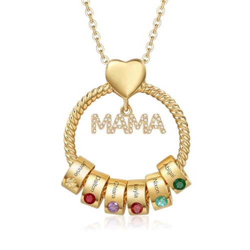 lorajewel Personalisierte Kette MAMA Namenskette Kette Damen mit Geburtsstein-Anhänger Silber Gold Kette Frauen Muttertagsgeschenke für Mama Ehefrau Oma von lorajewel