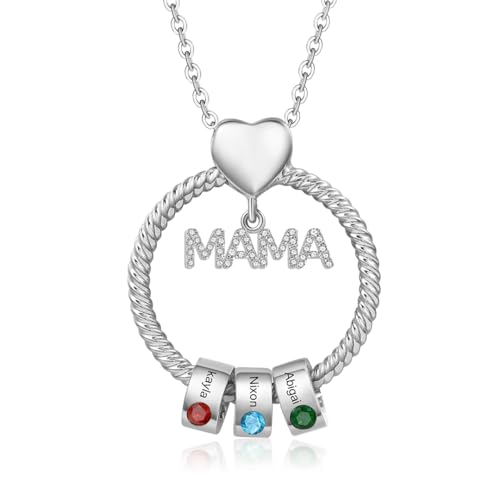 lorajewel Personalisierte Kette MAMA Namenskette Kette Damen mit Geburtsstein-Anhänger Silber Gold Kette Frauen Muttertagsgeschenke für Mama Ehefrau Oma von lorajewel