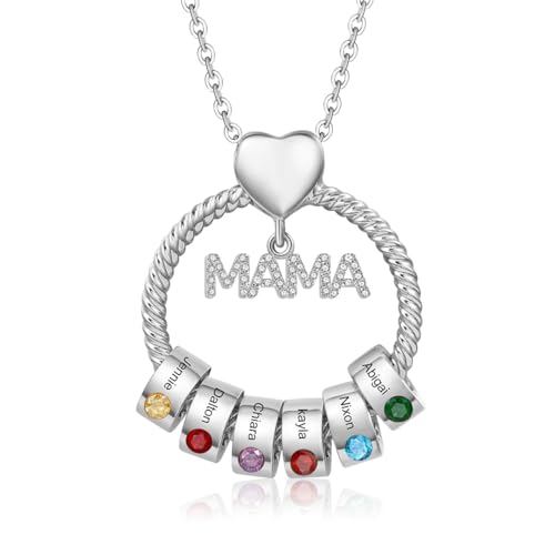 lorajewel Personalisierte Kette MAMA Namenskette Kette Damen mit Geburtsstein-Anhänger Silber Gold Kette Frauen Muttertagsgeschenke für Mama Ehefrau Oma von lorajewel