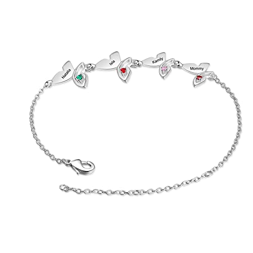 lorajewel Mama Geschenk Personalisiertes Armband Damen Schmetterlingsarmband mit Namen und Geburtstagsstein Silber Muttertag Weihnachten Valentinstag Schmuck von lorajewel