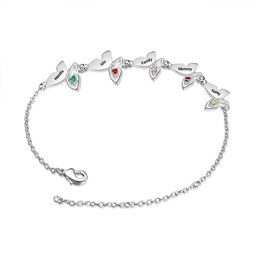 lorajewel Mama Geschenk Personalisiertes Armband Damen Schmetterlingsarmband mit Namen und Geburtstagsstein Silber Muttertag Weihnachten Valentinstag Schmuck von lorajewel