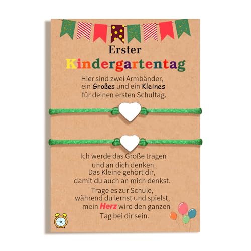 lorajewel Mutter Tochter Armband Schulkind Kindergartentag Armband Herz Armbänder für Mädchen Damen Geschenke für Tochter Sohn Kinder Mama (Herz-grün) von lorajewel