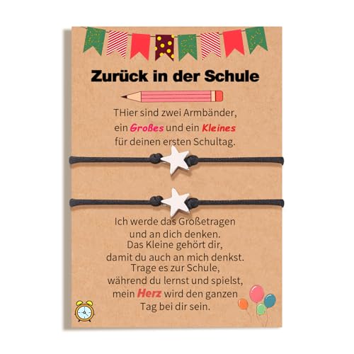 lorajewel Mutter Tochter Armband Schulkind Kindergartentag Armband Herz Armbänder für Mädchen Damen Geschenke für Tochter Sohn Kinder Mama (Stern-schwarz) von lorajewel