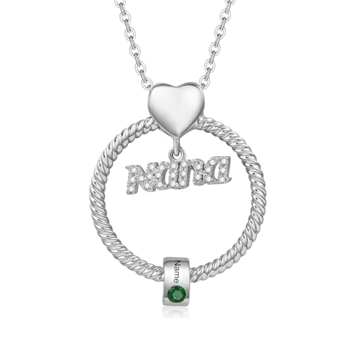 lorajewel Nana Halskette Personalisierte Namenshalskette mit Geburtsstein Silber/Gold Geschenk für Mutter Tochter Oma Frau (Silber-1) von lorajewel