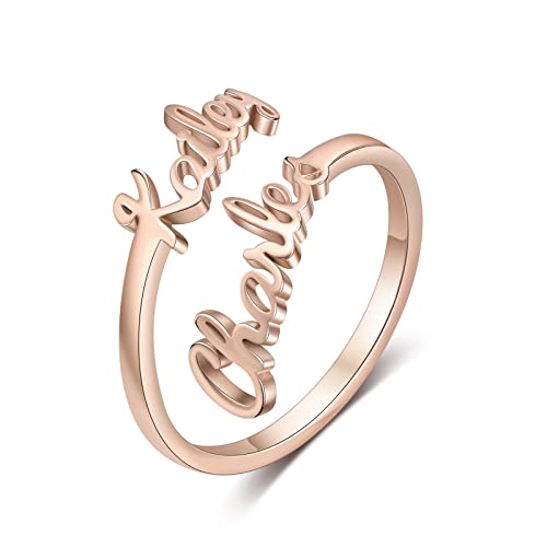 lorajewel Offener Verstellbarer Ring von Damen Personifizieren Buchstabe A-Z Ring Ausgestattet mit Geburtstagssteinen Silber-Ring Gedenken Paar Ringe (Name-Roségold) von lorajewel