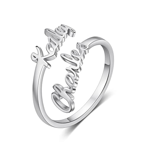 lorajewel Offener Verstellbarer Ring von Damen Personifizieren Buchstabe A-Z Ring Ausgestattet mit Geburtstagssteinen Silber-Ring Gedenken Paar Ringe (Name-Silber) von lorajewel