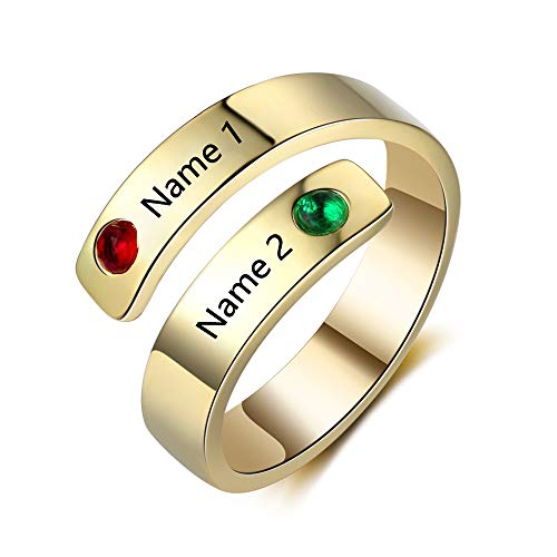 lorajewel Offener Verstellbarer Ring von Damen Personifizieren Buchstabe A-Z Ring Ausgestattet mit Geburtstagssteinen Silber-Ring Gedenken Paar Ringe (Stone-Gold) von lorajewel