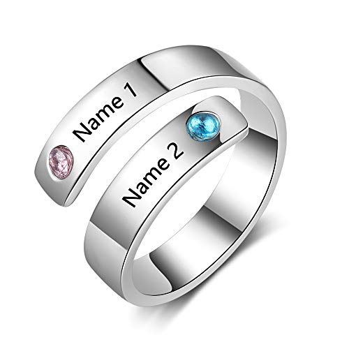 lorajewel Offener Verstellbarer Ring von Damen Personifizieren Buchstabe A-Z Ring Ausgestattet mit Geburtstagssteinen Silber-Ring Gedenken Paar Ringe (Stone-Silber) von lorajewel