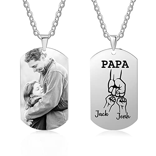 lorajewel PAPA Name Kette Personalisierte Foto Ketten Geschenk zum Vatertag Titanium Stahl Silber-Anhänger Geburtstagsgeschenk für den Vater Familie Paar bester Freund Halskette von lorajewel