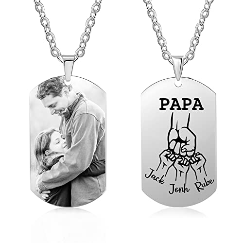 lorajewel PAPA Name Kette Personalisierte Foto Ketten Geschenk zum Vatertag Titanium Stahl Silber-Anhänger Geburtstagsgeschenk für den Vater Familie Paar bester Freund Halskette von lorajewel