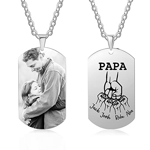 lorajewel PAPA Name Kette Personalisierte Foto Ketten Geschenk zum Vatertag Titanium Stahl Silber-Anhänger Geburtstagsgeschenk für den Vater Familie Paar bester Freund Halskette von lorajewel