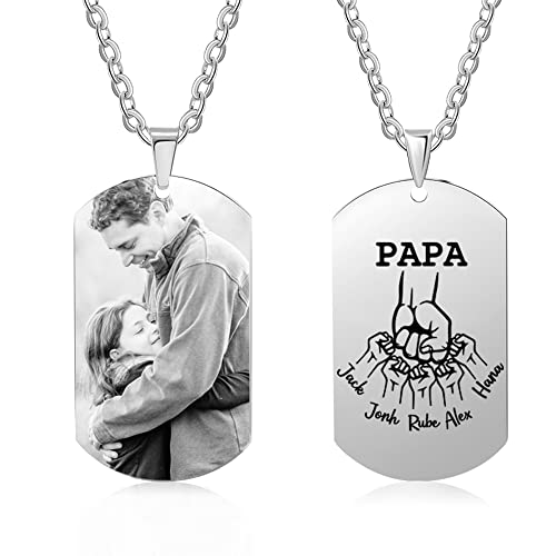 lorajewel PAPA Name Kette Personalisierte Foto Ketten Geschenk zum Vatertag Titanium Stahl Silber-Anhänger Geburtstagsgeschenk für den Vater Familie Paar bester Freund Halskette von lorajewel